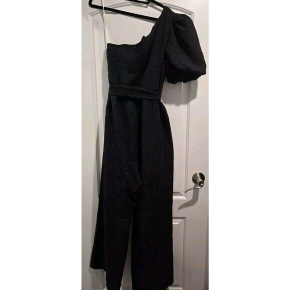 Lilly Pulitzer Brialyn One-Shoulder Jumpsuit 14 Onyx Black Jacquard $248 EUC‎ - Picture 7 of 16
